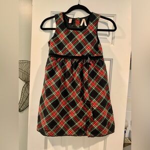 Girls OshKosh sz 8 Black Red Green White Plaid Christmas Dress